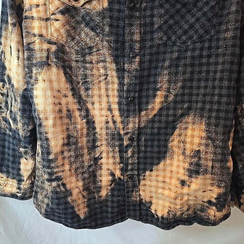 Franklin Flannels Shirt MensM Black Orange Abstract Upcycled Pearl Snap Tie Dye - Picture 4 of 13